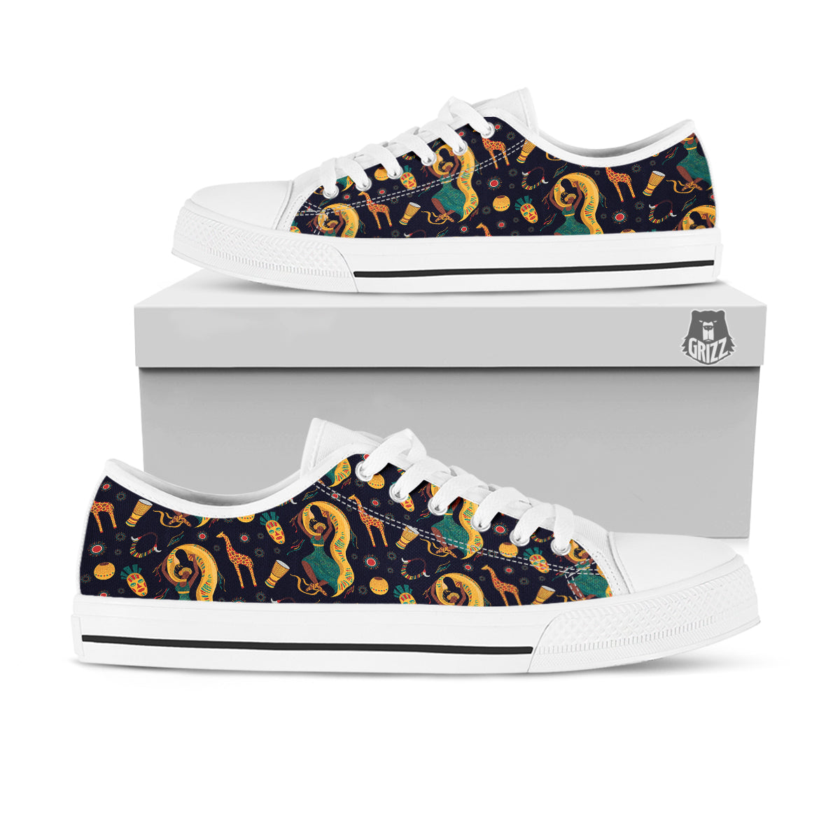 Giraffe Aztec Print Pattern White Low Top Shoes-grizzshop