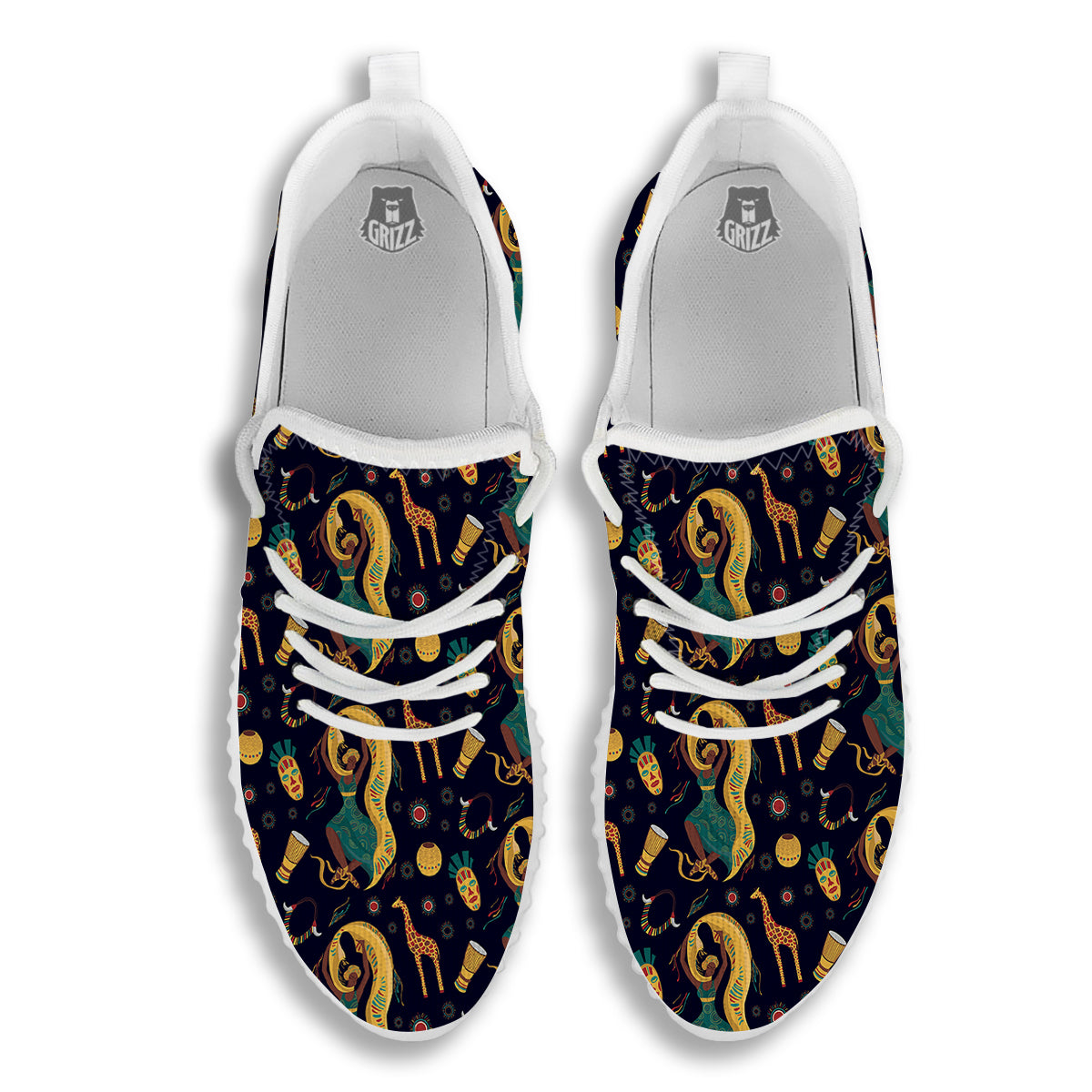 Giraffe Aztec Print Pattern White Walking Shoes-grizzshop