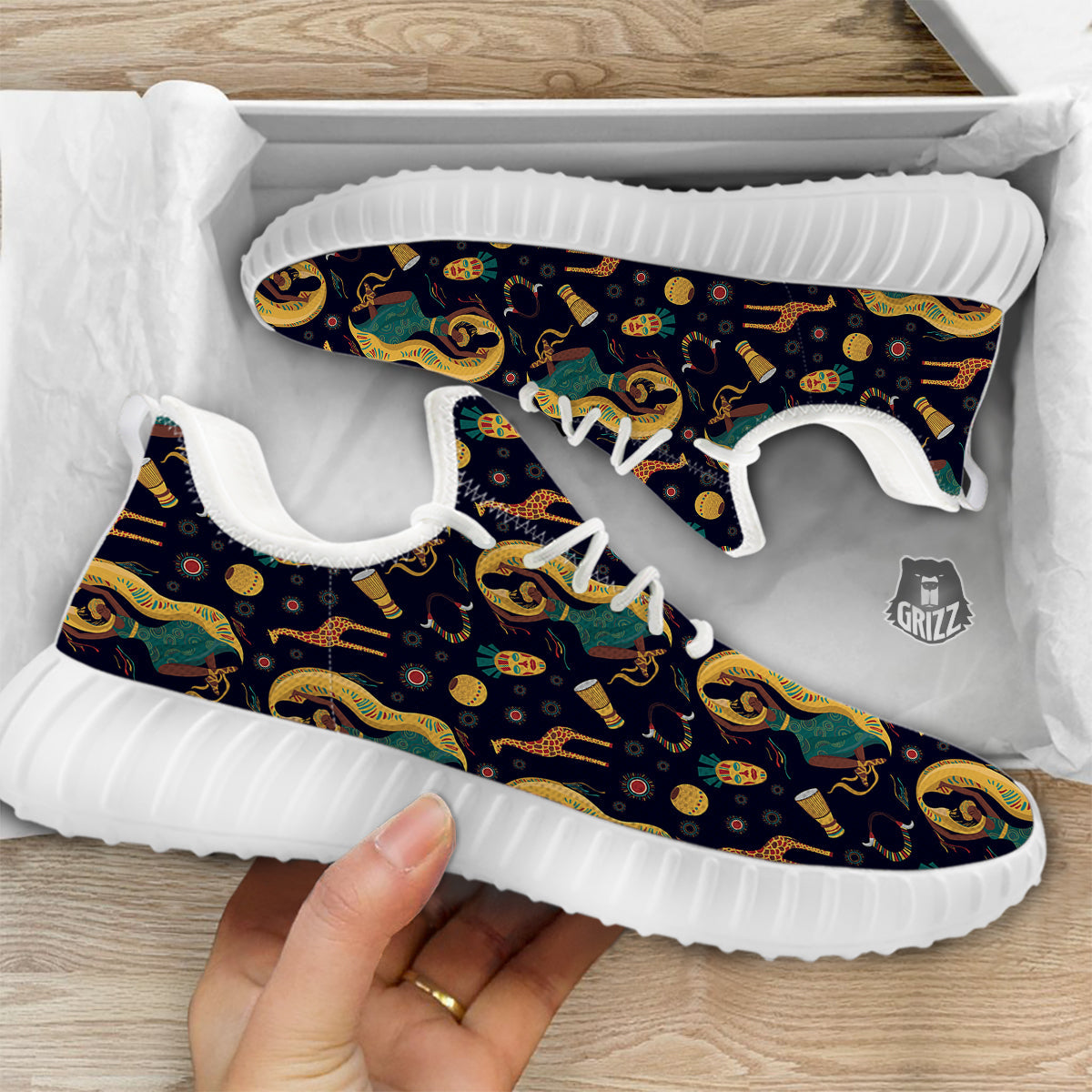 Giraffe Aztec Print Pattern White Walking Shoes-grizzshop