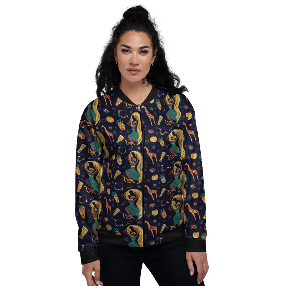 Giraffe Aztec Print Pattern Women's Bomber Jacket-grizzshop