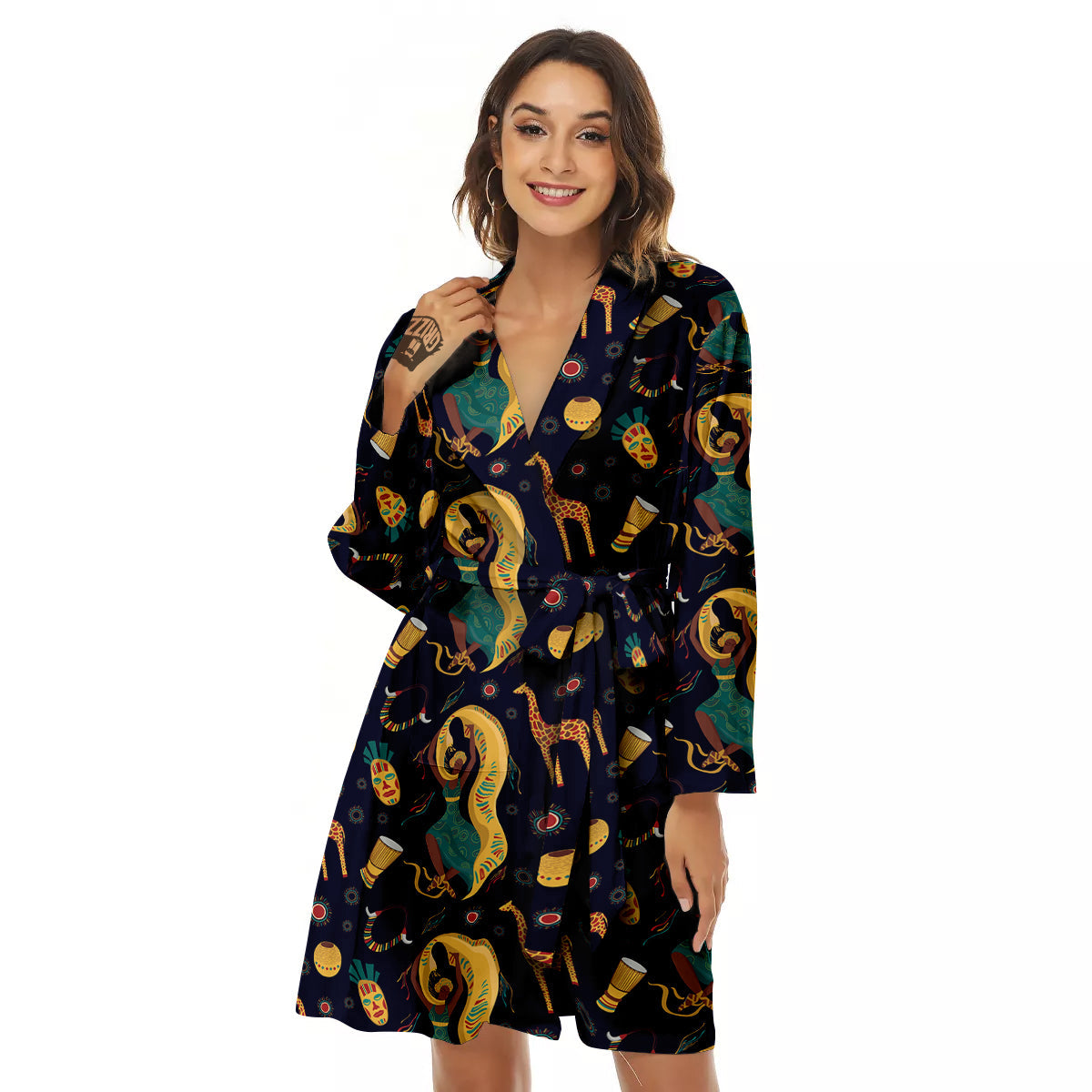 Giraffe Aztec Print Pattern Women's Robe-grizzshop