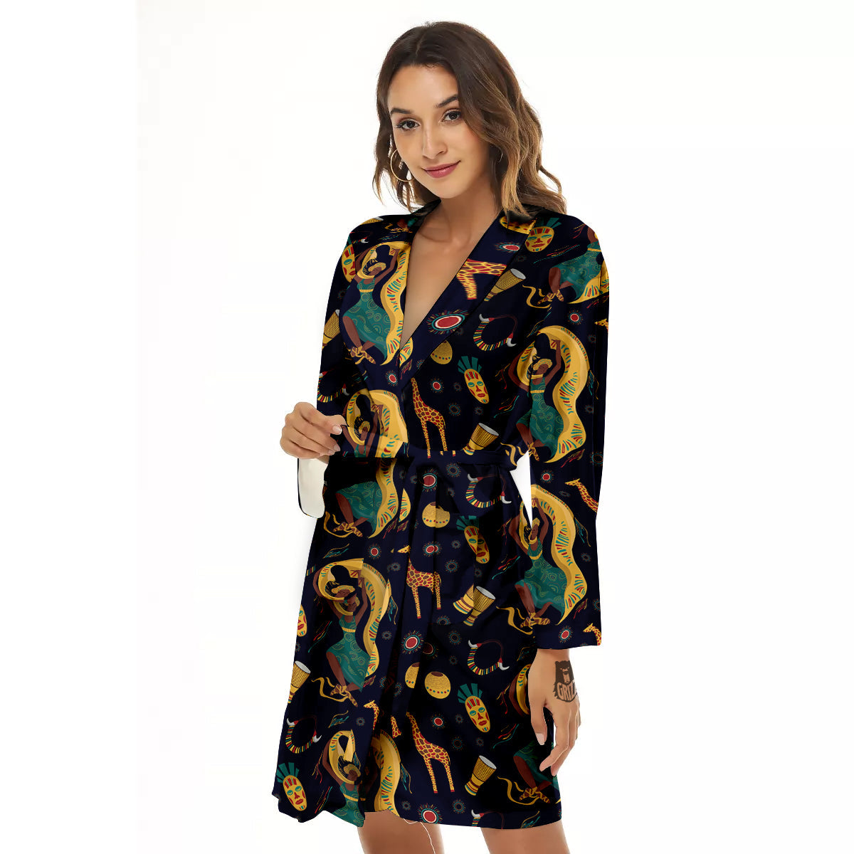 Giraffe Aztec Print Pattern Women's Robe-grizzshop