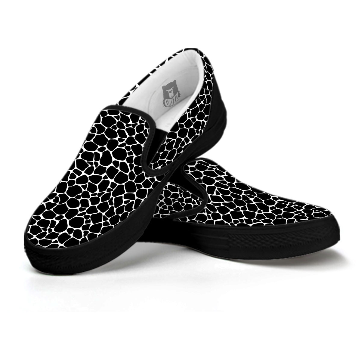 Giraffe Black Tropical Print Pattern Black Slip On Shoes-grizzshop