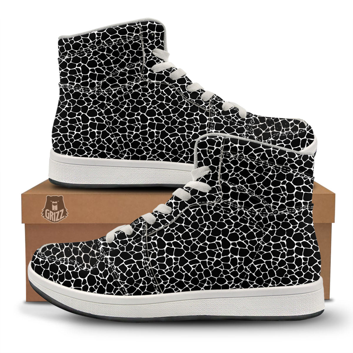 Giraffe Black Tropical Print Pattern High Top Sneakers-grizzshop