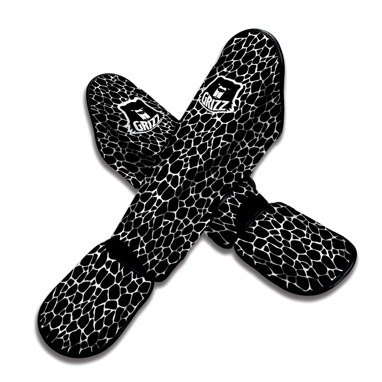 Giraffe Black Tropical Print Pattern Muay Thai Shin Guards-grizzshop