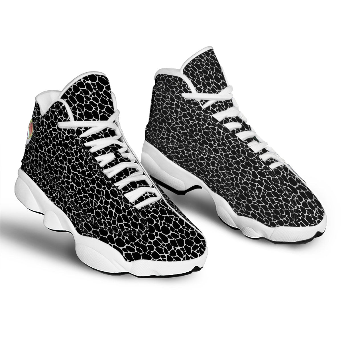 Giraffe Black Tropical Print Pattern White Basketball Shoes-grizzshop