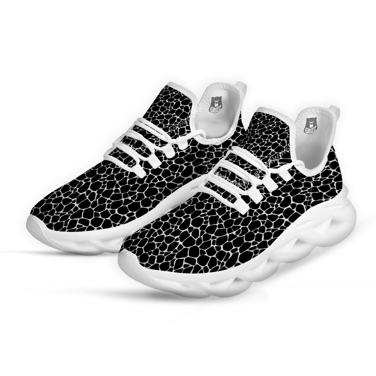 Giraffe Black Tropical Print Pattern White Running Shoes-grizzshop