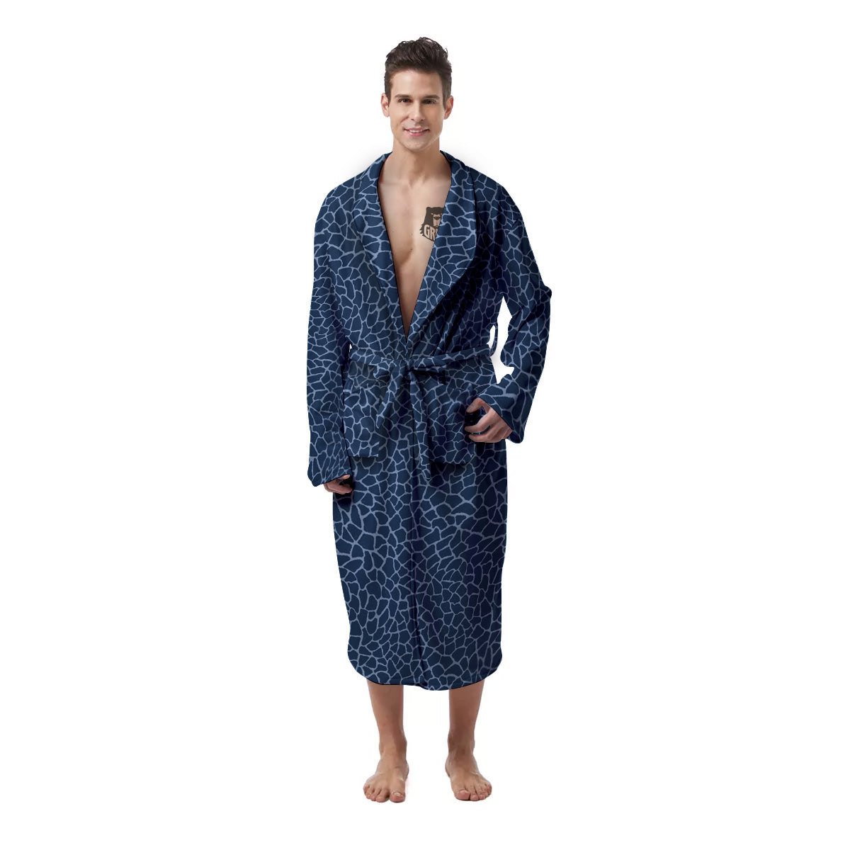 Giraffe Blue Print Men's Robe-grizzshop