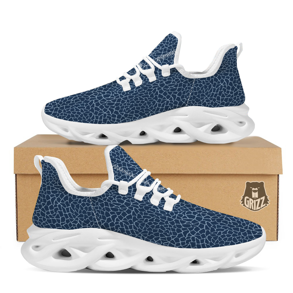 Giraffe Blue Print White Running Shoes-grizzshop
