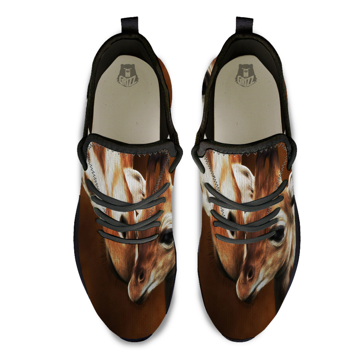 Giraffe Brown Print Black Athletic Shoes-grizzshop