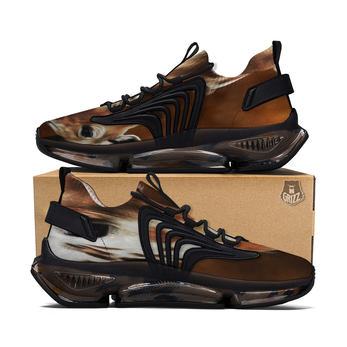 Giraffe Brown Print Black Gym Shoes-grizzshop