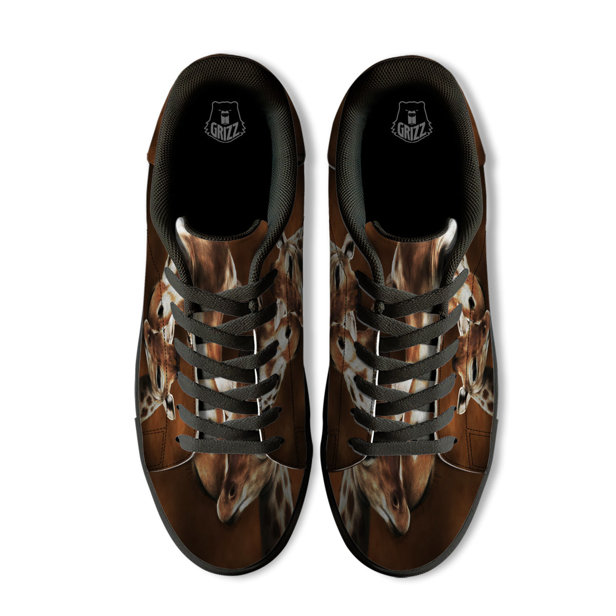 Giraffe Brown Print Black Low Top Sneakers-grizzshop