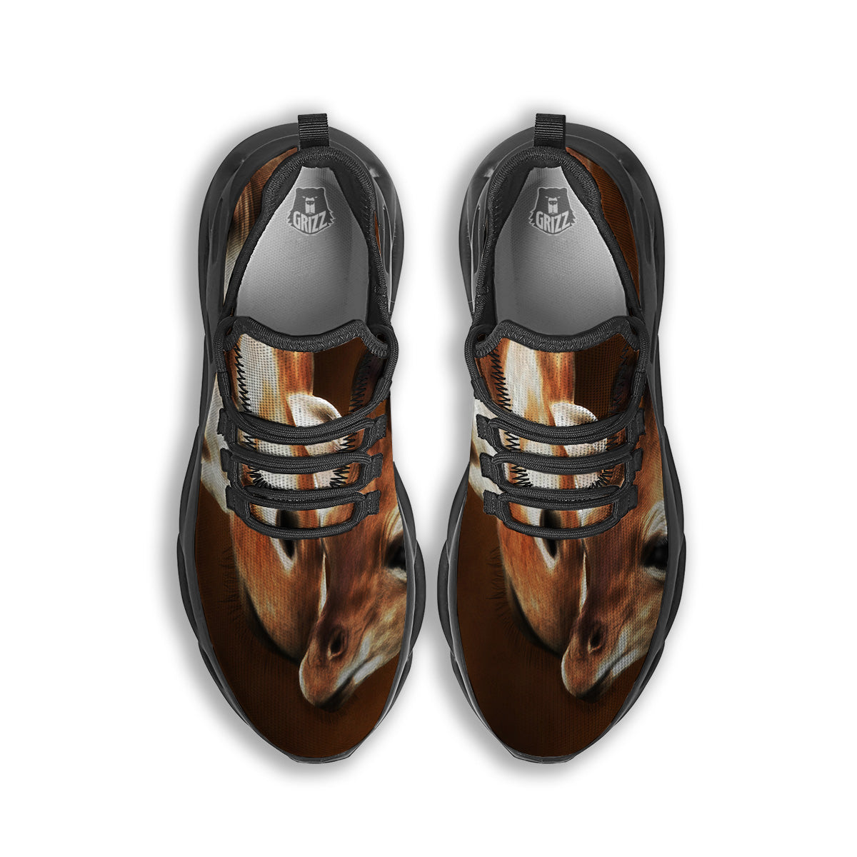 Giraffe Brown Print Black Running Shoes-grizzshop