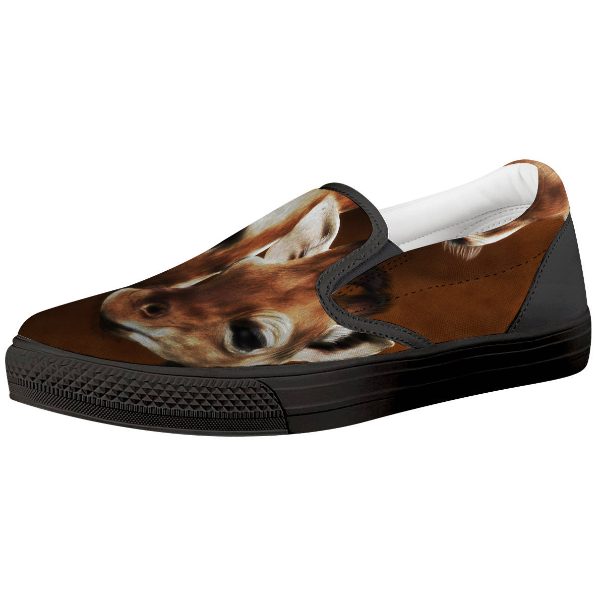 Giraffe Brown Print Black Slip On Shoes-grizzshop