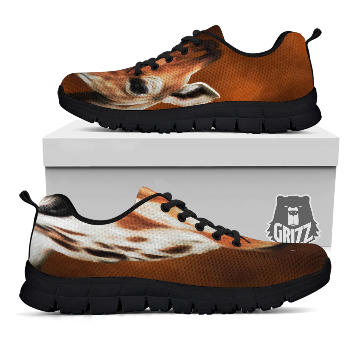 Giraffe Brown Print Black Sneaker-grizzshop