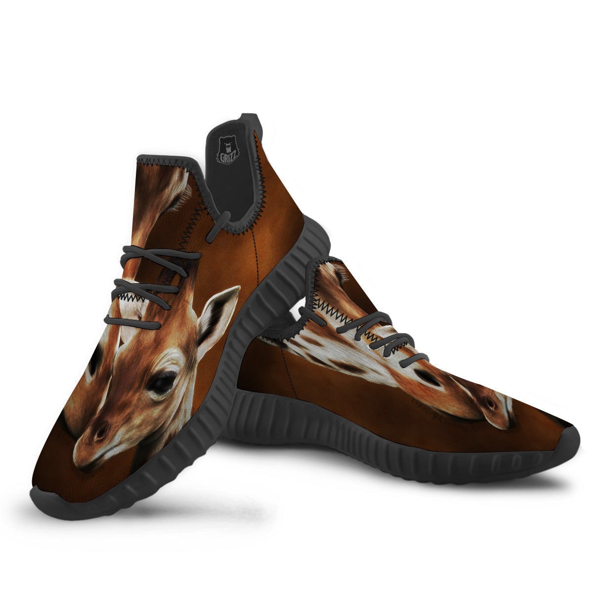 Giraffe Brown Print Black Walking Shoes-grizzshop