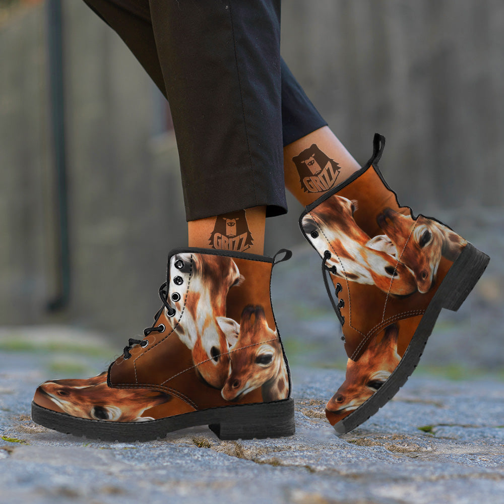 Giraffe Brown Print Leather Boots-grizzshop