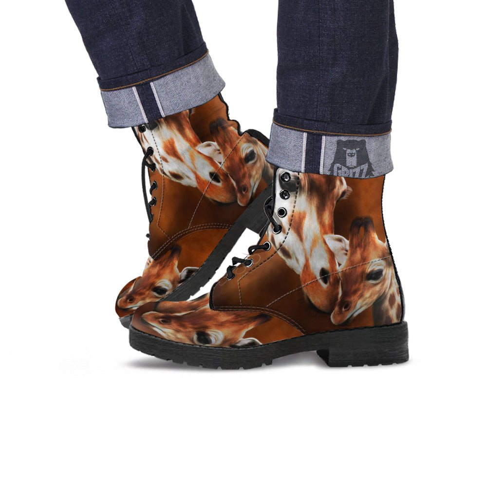Giraffe Brown Print Leather Boots-grizzshop