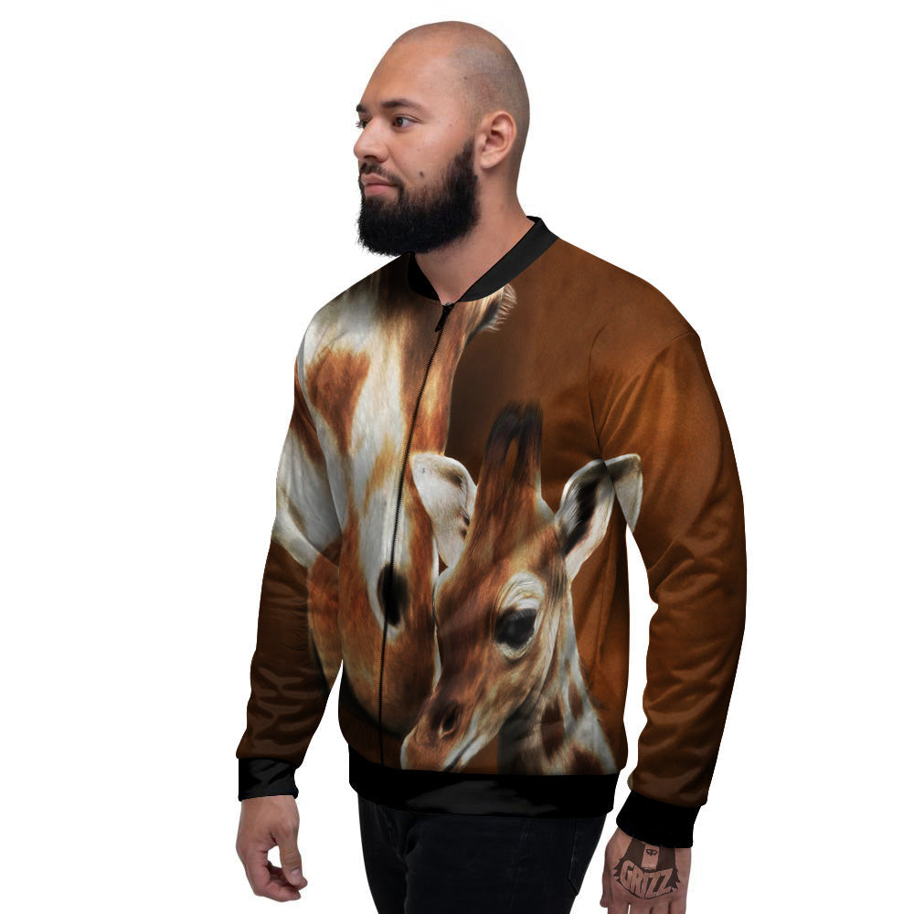 Giraffe Brown Print Men's Bomber Jacket-grizzshop