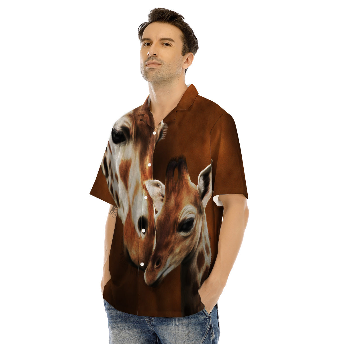 Giraffe Brown Print Men's Hawaiian Shirt-grizzshop