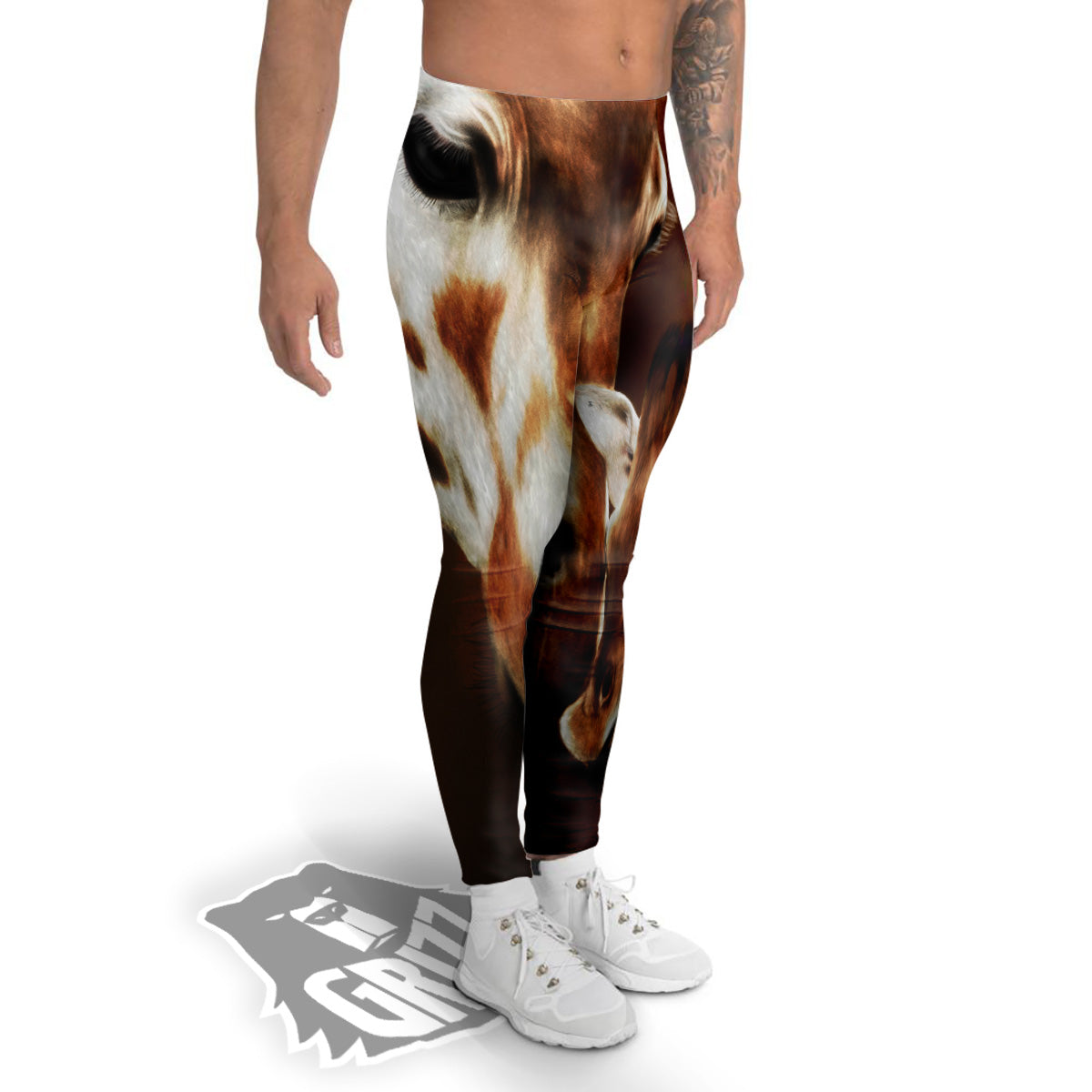 Giraffe Brown Print Men's Leggings-grizzshop