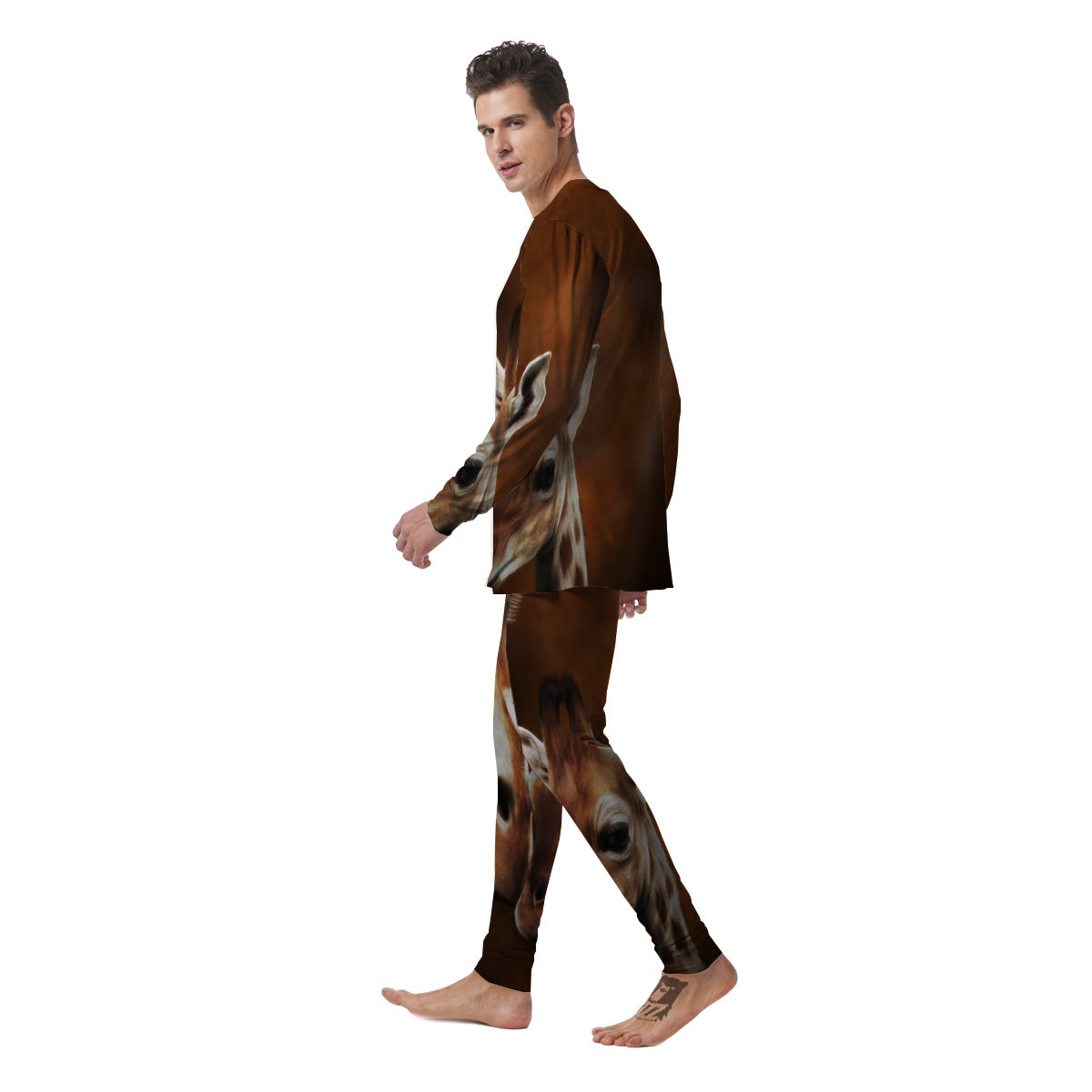 Giraffe Brown Print Men's Pajamas-grizzshop