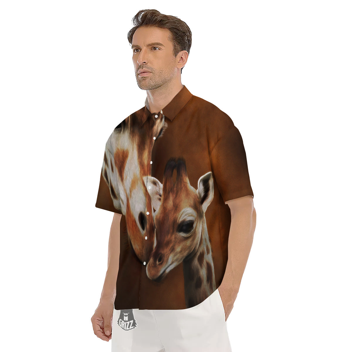 Giraffe Brown Print Men's Short Sleeve Shirts-grizzshop