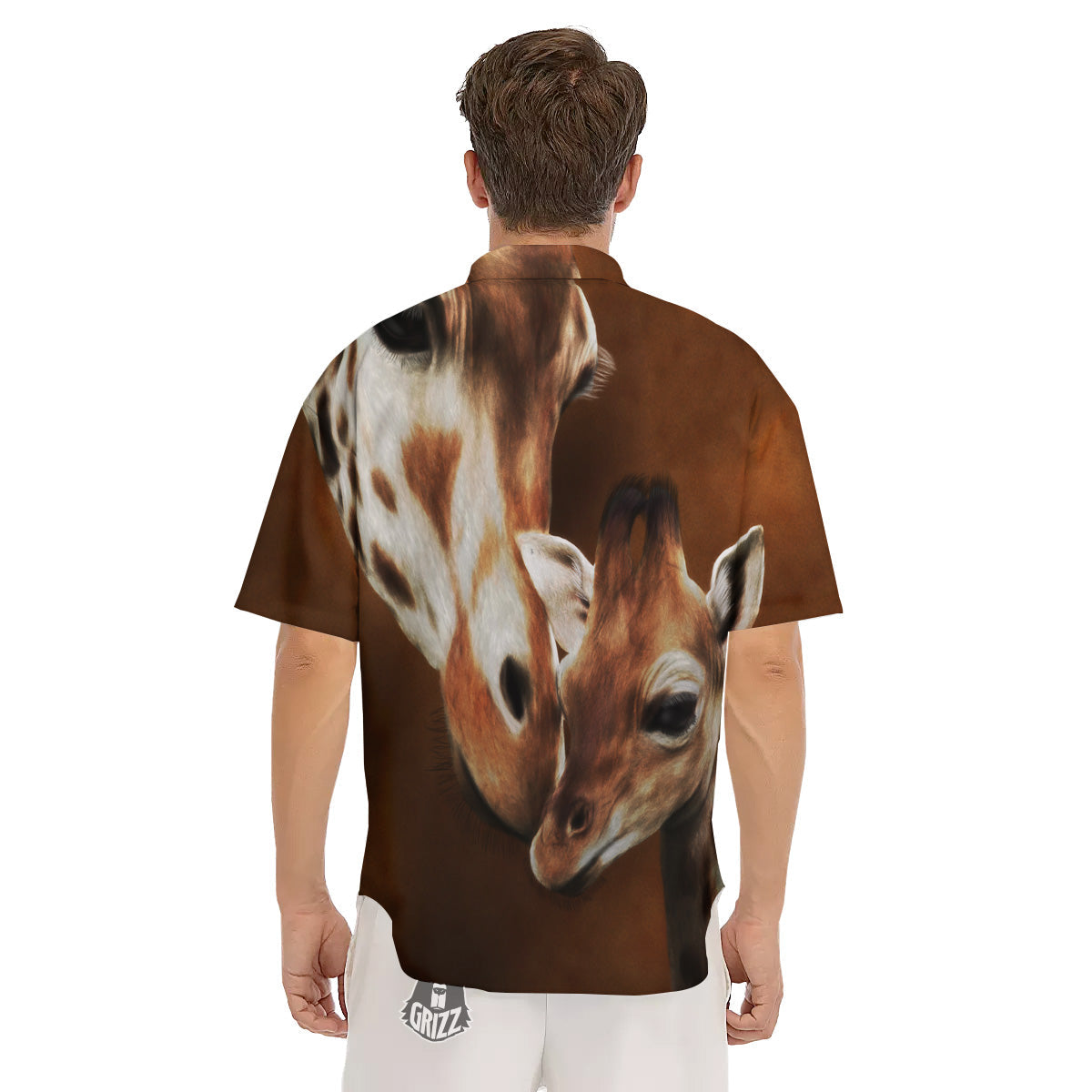 Giraffe Brown Print Men's Short Sleeve Shirts-grizzshop