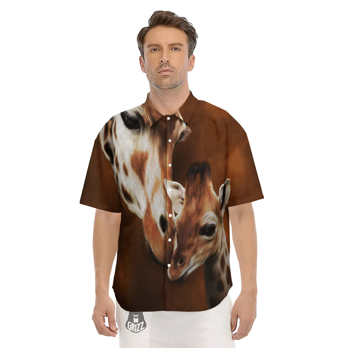 Giraffe Brown Print Men's Short Sleeve Shirts-grizzshop