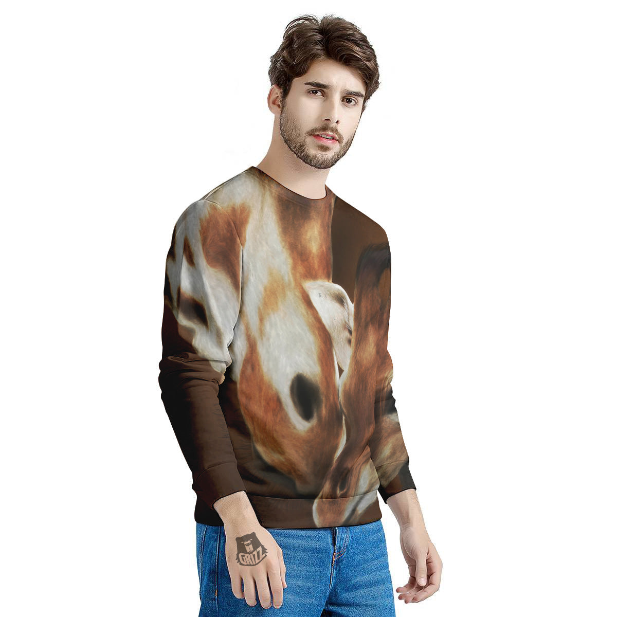 Giraffe Brown Print Men's Sweatshirt-grizzshop