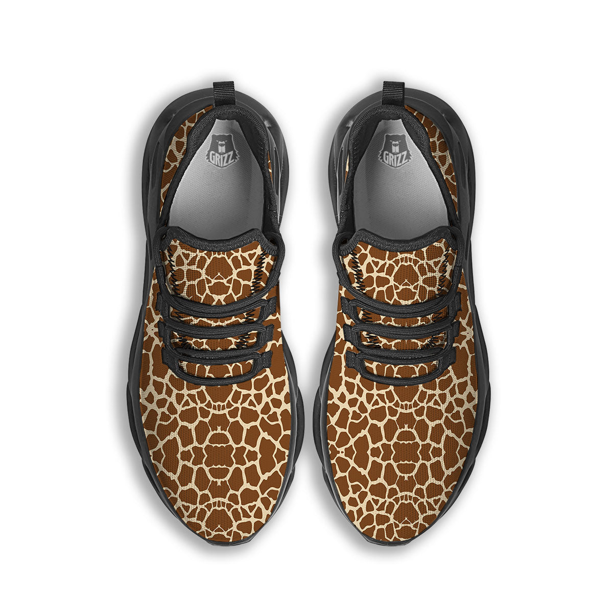Giraffe Brown Print Pattern Black Running Shoes-grizzshop