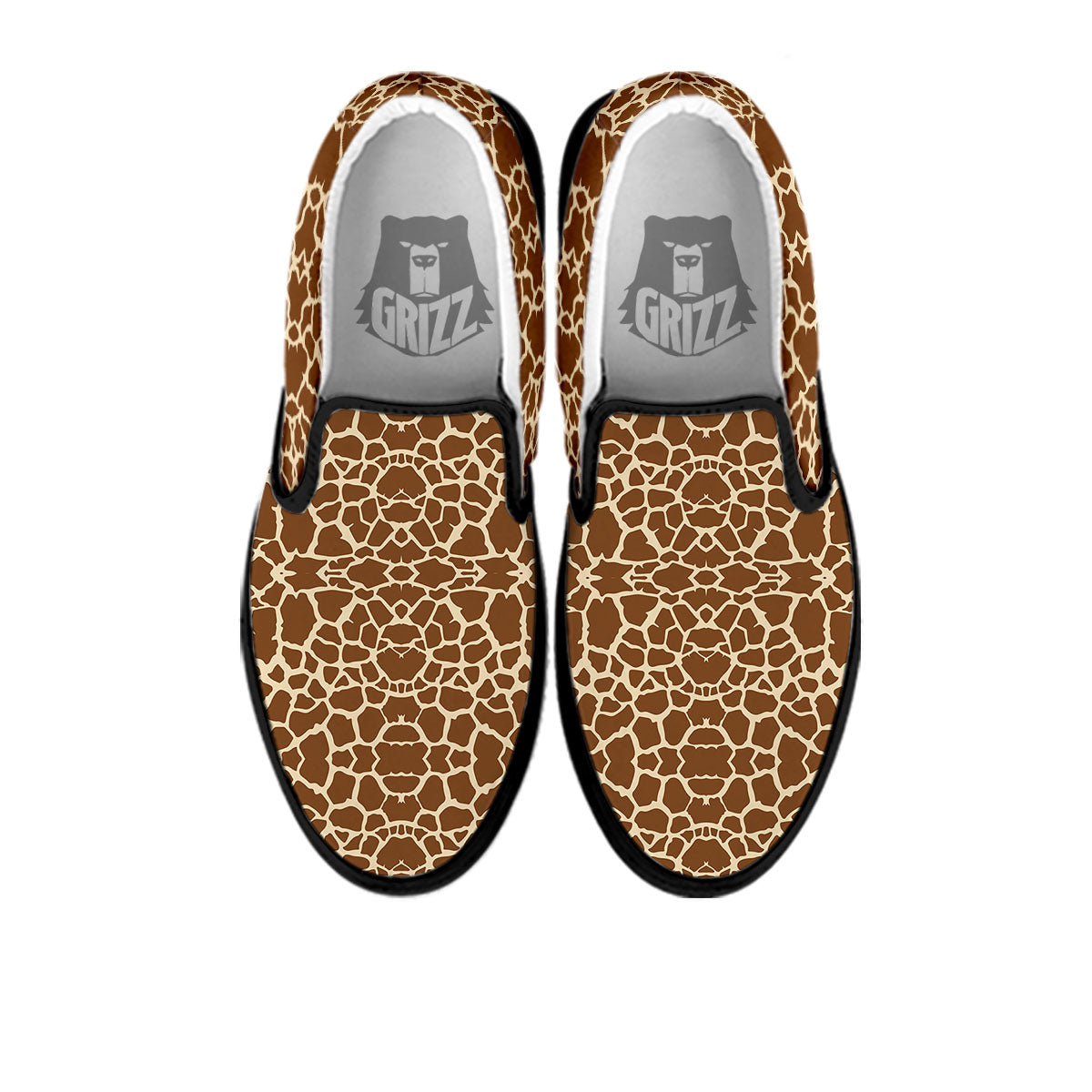 Giraffe Brown Print Pattern Black Slip On Shoes-grizzshop