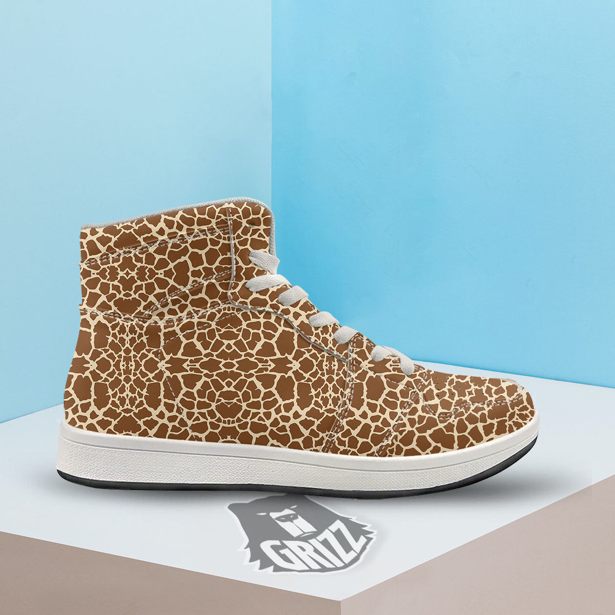 Giraffe Brown Print Pattern High Top Sneakers-grizzshop