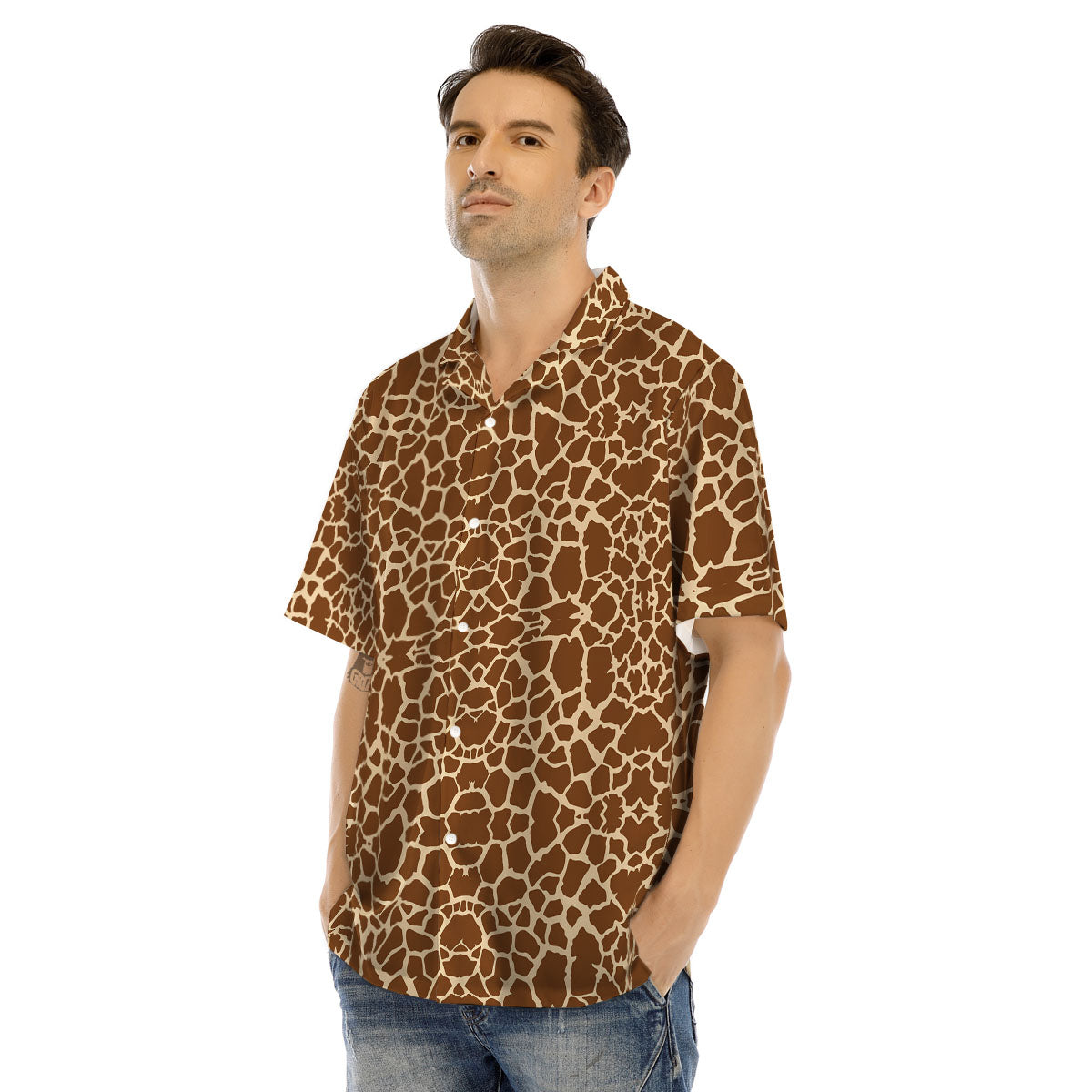 Giraffe Brown Print Pattern Men's Hawaiian Shirt-grizzshop