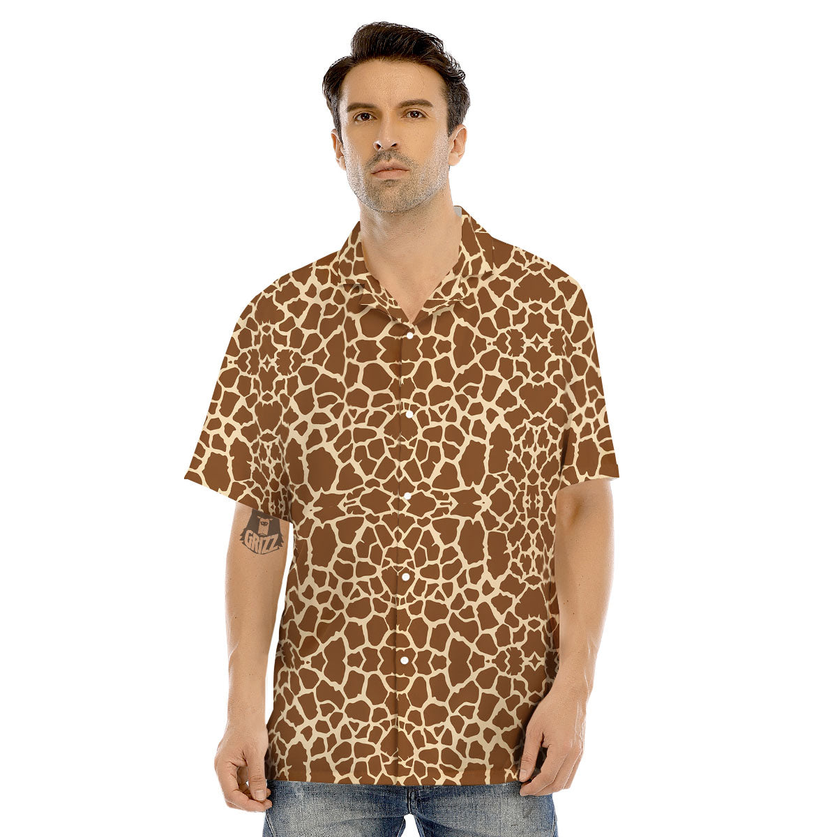 Giraffe Brown Print Pattern Men's Hawaiian Shirt-grizzshop
