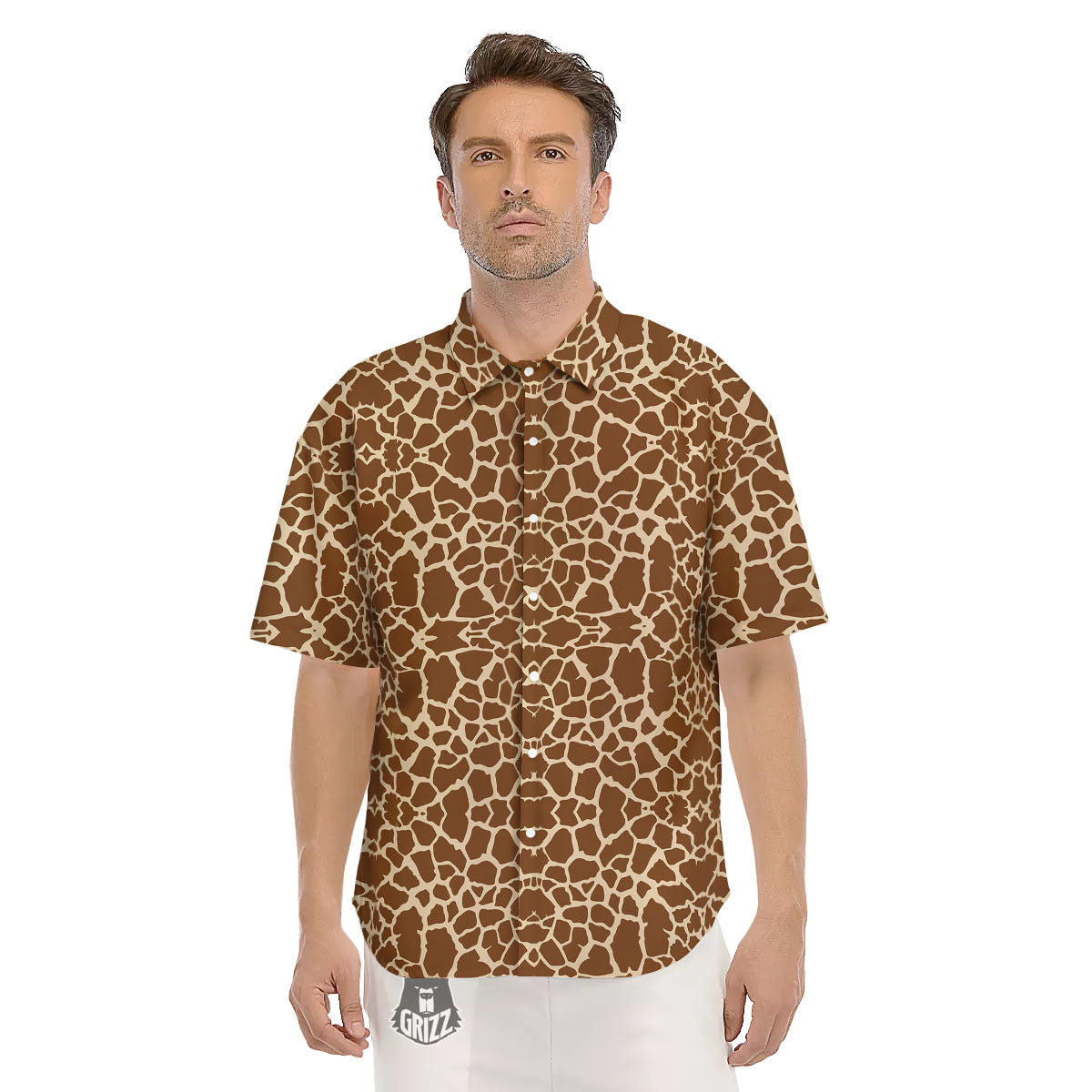 Giraffe Brown Print Pattern Men's Short Sleeve Shirts-grizzshop