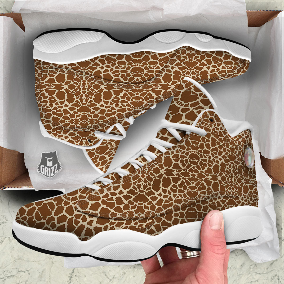 Giraffe Brown Print Pattern White Basketball Shoes-grizzshop