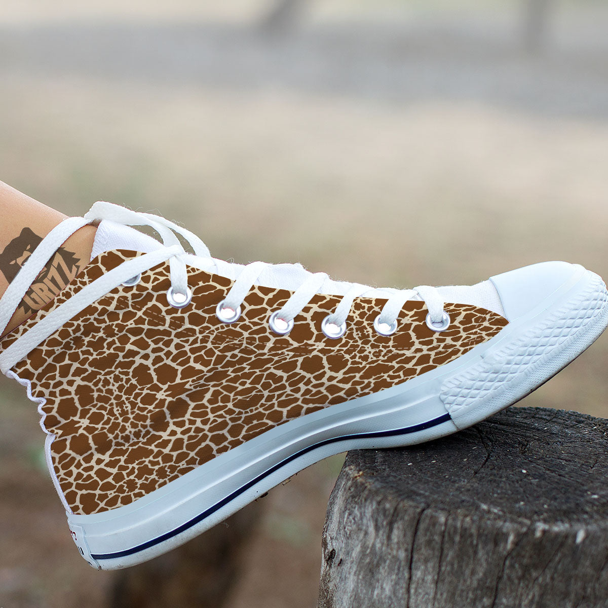 Giraffe Brown Print Pattern White High Top Shoes-grizzshop