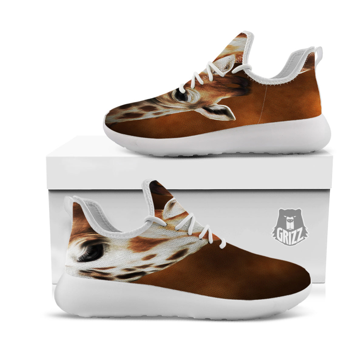 Giraffe Brown Print White Athletic Shoes-grizzshop