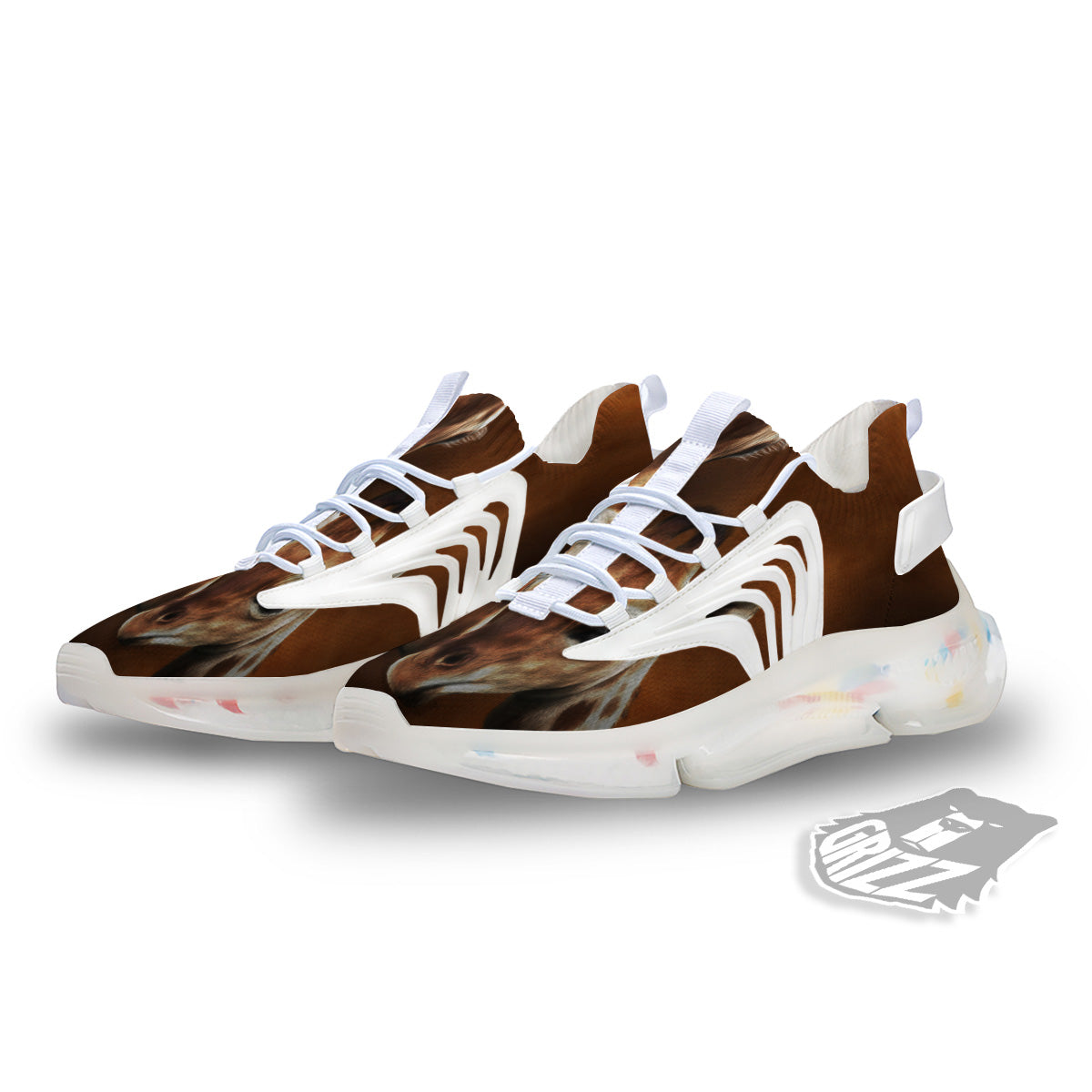Giraffe Brown Print White Gym Shoes-grizzshop