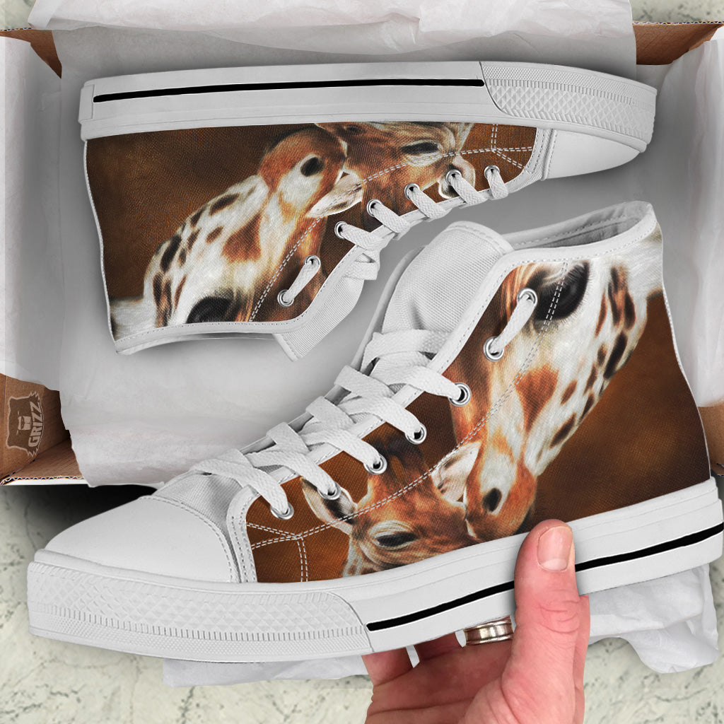 Giraffe Brown Print White High Top Shoes-grizzshop