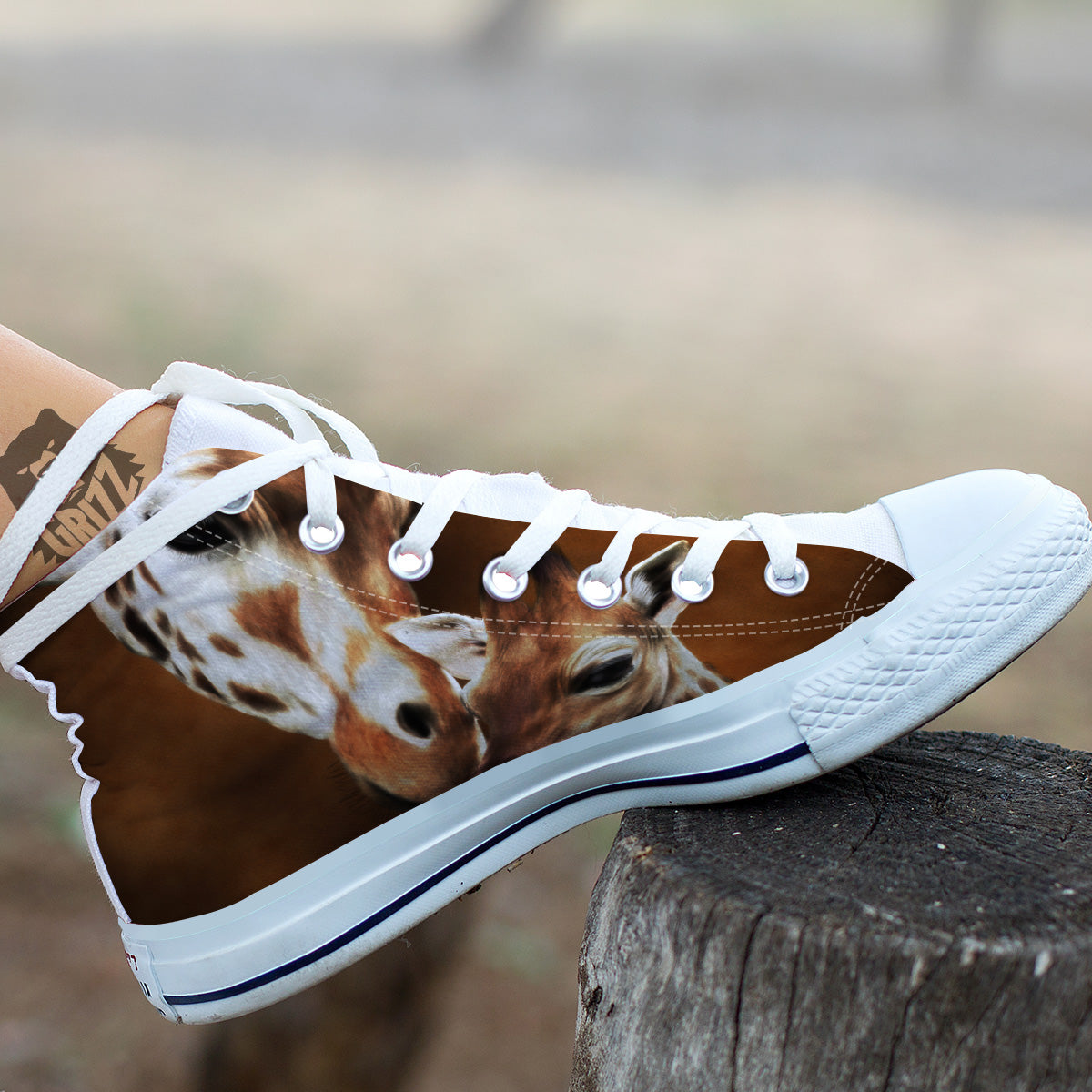 Giraffe Brown Print White High Top Shoes-grizzshop