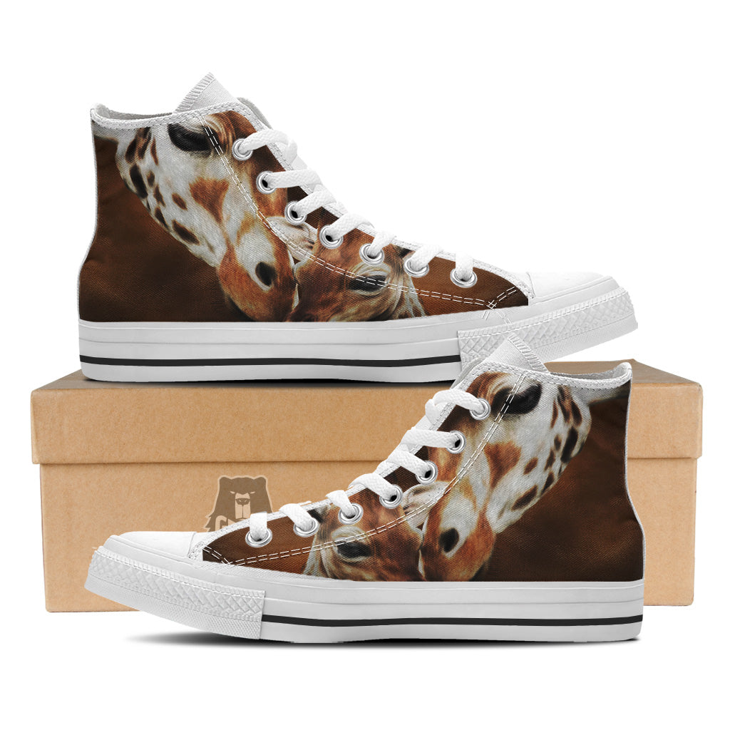 Giraffe Brown Print White High Top Shoes-grizzshop