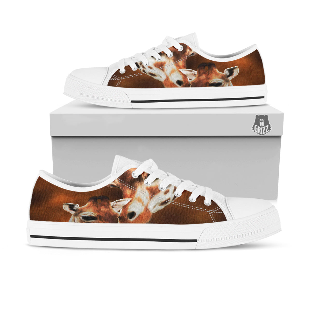 Giraffe Brown Print White Low Top Shoes-grizzshop