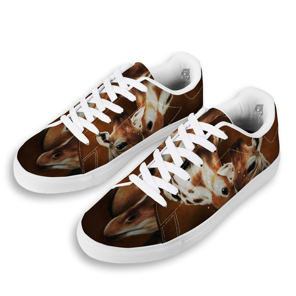 Giraffe Brown Print White Low Top Sneakers-grizzshop