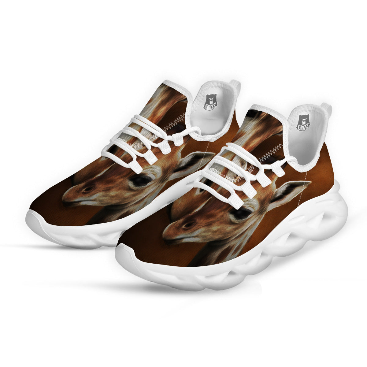 Giraffe Brown Print White Running Shoes-grizzshop