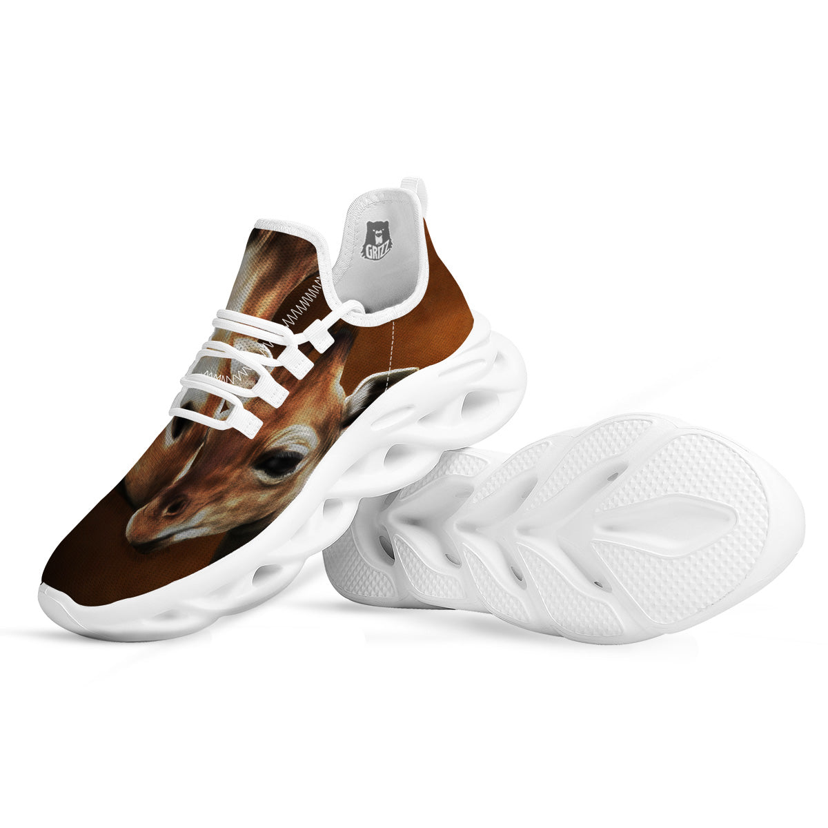 Giraffe Brown Print White Running Shoes-grizzshop