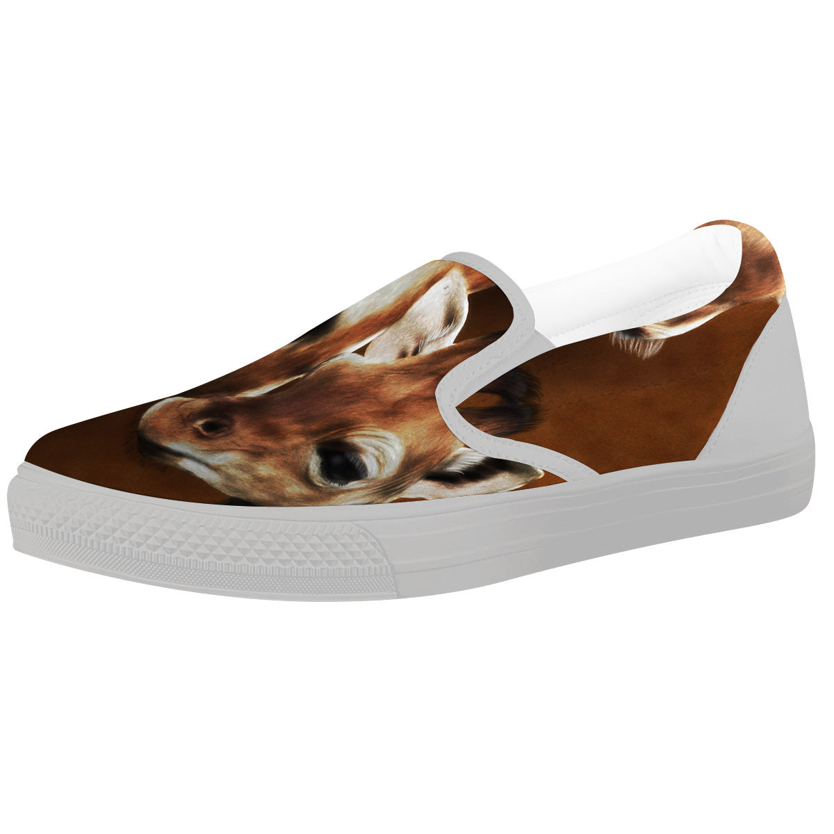 Giraffe Brown Print White Slip On Shoes-grizzshop