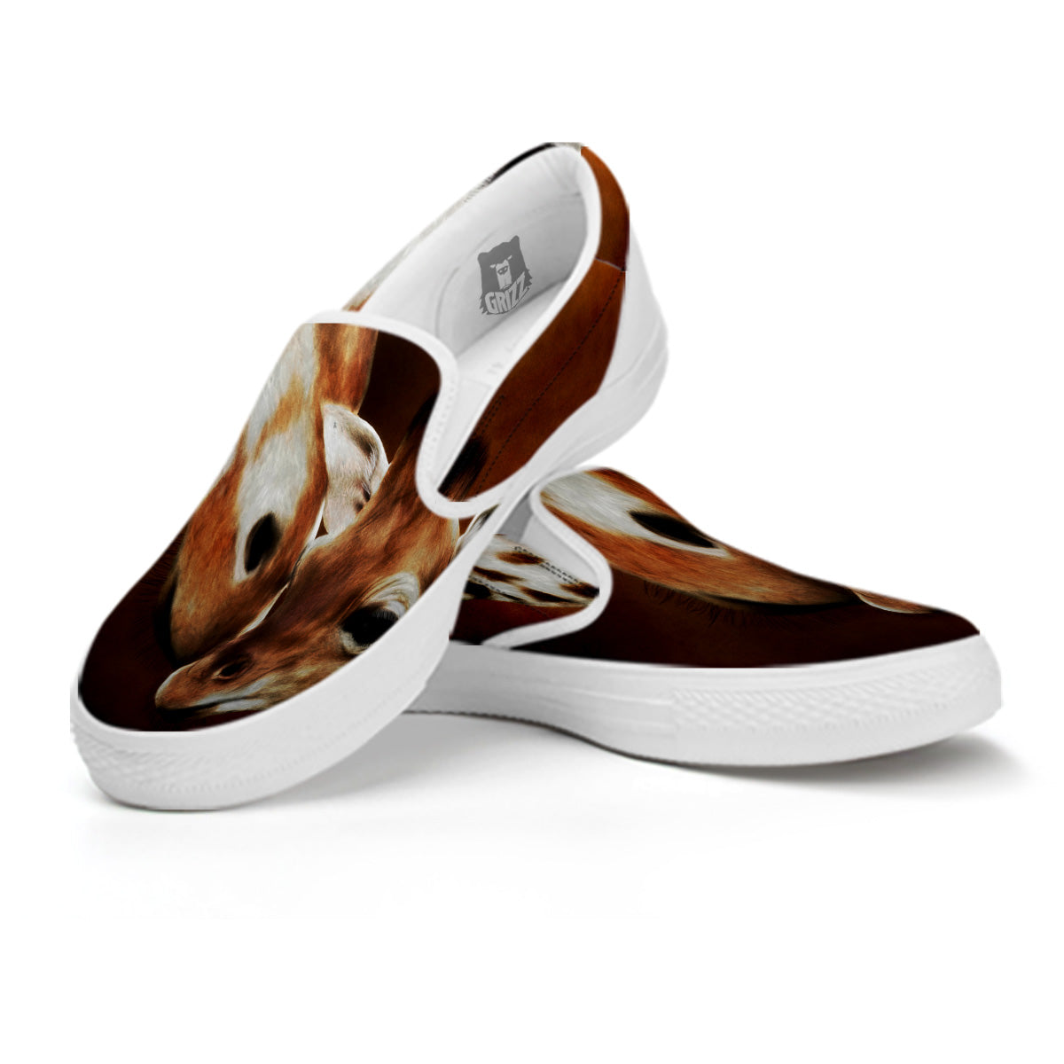 Giraffe Brown Print White Slip On Shoes-grizzshop