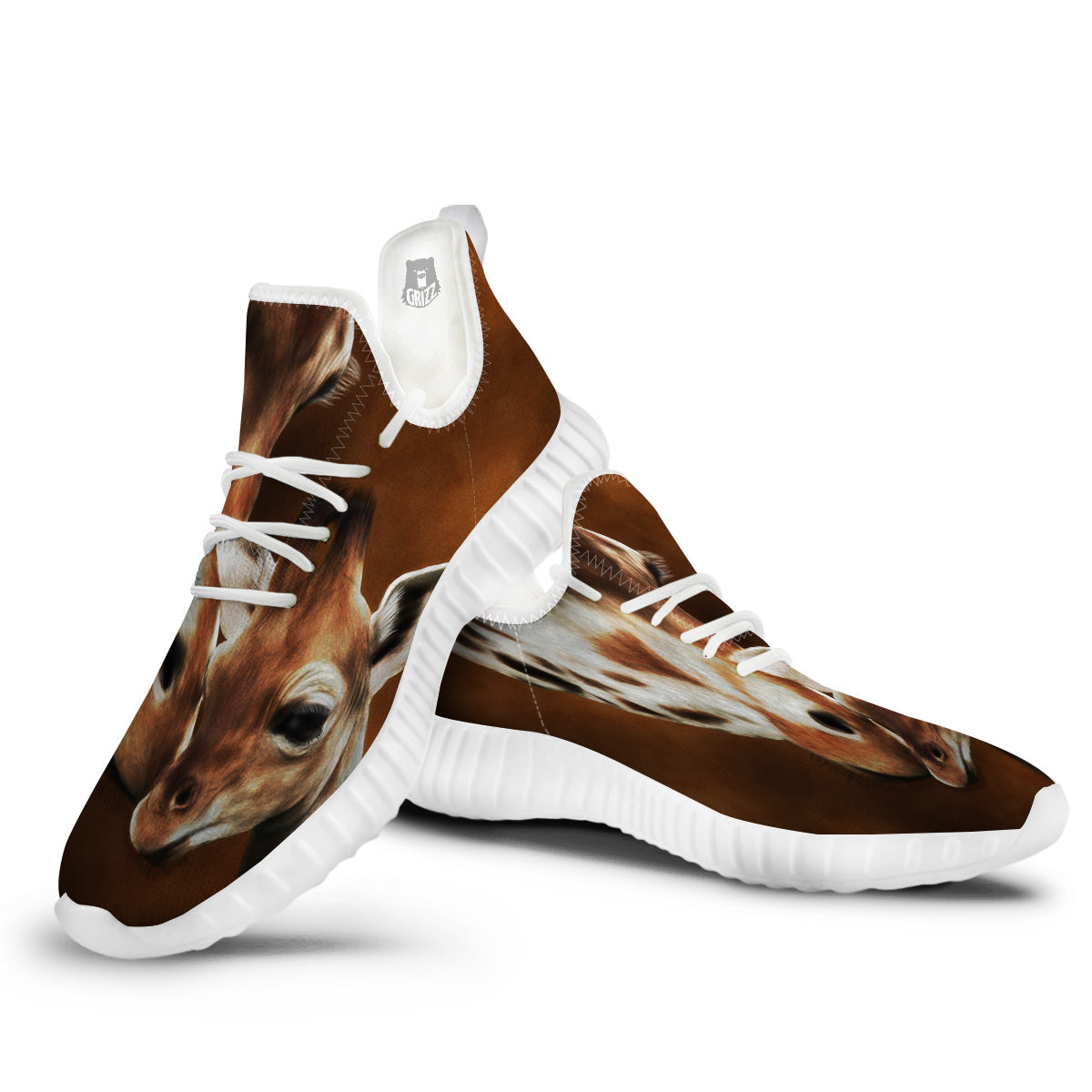 Giraffe Brown Print White Walking Shoes-grizzshop